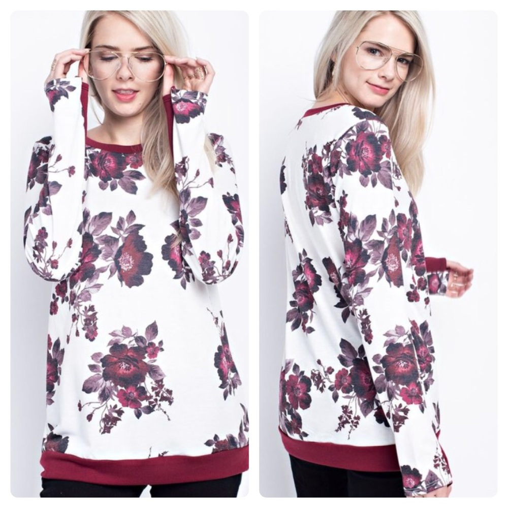 Last 1! French terry floral sweatshirt - Picture 2 of 6